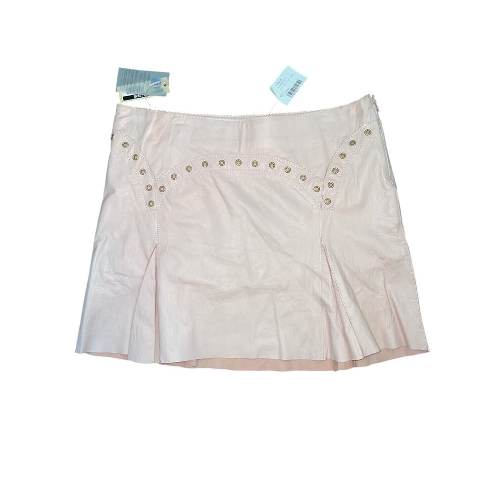 Roberto Cavalli Vintage Y2K 2003 Light Pink Leather Rivet Mini Skirt Small NWT